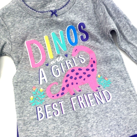 Carter's Baby Pajams Size 6m Girls Sleepwear 2pc Set Top Pants Dinos Glitter - Picture 2 of 7